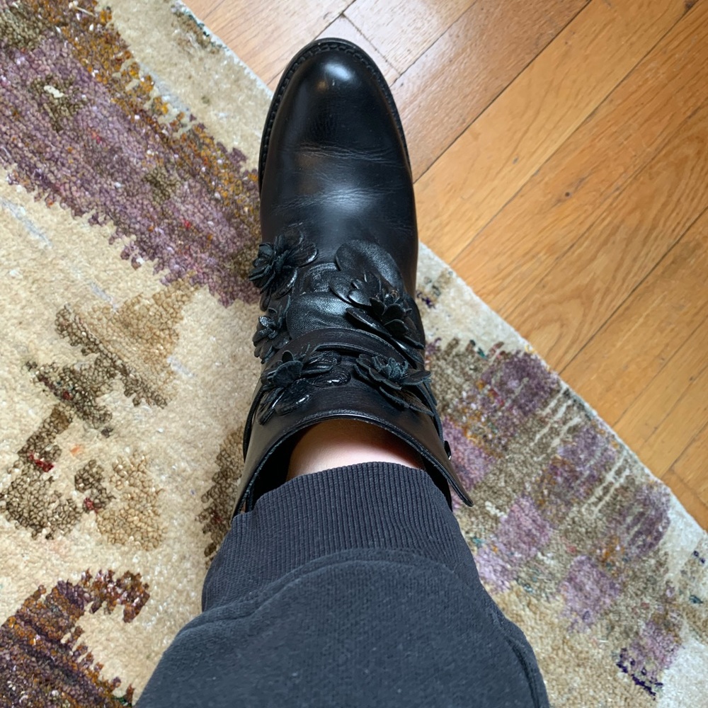 Valentino Black Heeled Boots with Floral Detail - Picture 11 of 13
